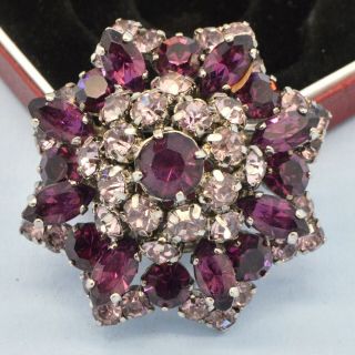 Vintage Brooch 1950s Purple & Lilac Crystal Silvertone Bridal Jewellery