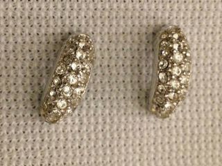 Vintage Christian Dior Rhinestone Crystal Silver Tone Signed Pierced Earrings