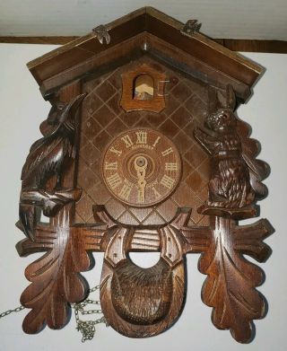 Vintage German Schneider Cuckoo Clock Black Forest Rabbit & Bird Repairs