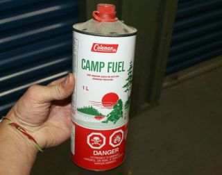 Vintage Coleman Camp Fuel Cone Top Metal Tin Can Camping Collectible Lantern