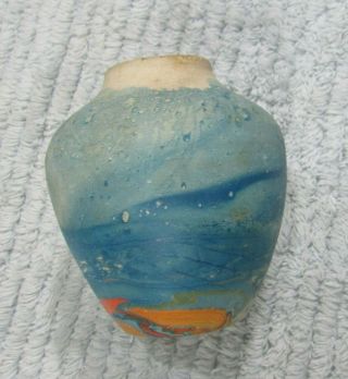 Blue Orange Swirl Nemadji Earth Clay Pottery Vintage Small 3 " Urn Vase S/h
