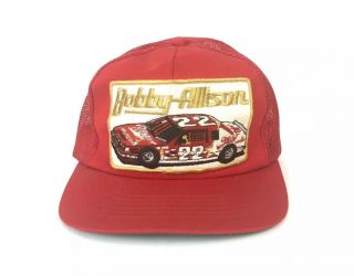 Vintage Bobby Allison 22 Snapback Hat Racing Nascar Patch Mesh Red Cap Miller