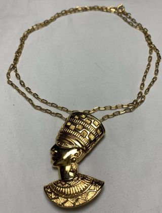 Vintage Avon Gold Tone Queen Nefertiti Brooch Pendant Necklace