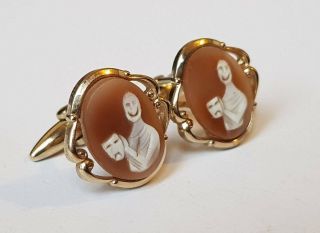 Vintage Gold Plated Carved Cameo Tragedy And Comedy Cufflinks