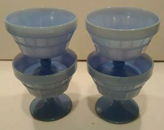 4 Vintage Jeanette Doric Delphite Blue Depression Milk Glass Sherbet Cups 1930 