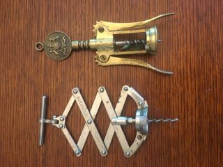 1 Vintage Brass Cork Screw - Wine Opener - Puller Honor Badge 1 Zig - Zag Style Open