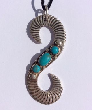 Vintage Large Navajo Sterling Silver Turquoise Snake Effigy Pendant 13.  2 G 2 1/4
