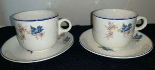 (set Of 2) Vintage Gold Medal Minerva Bluebird Oversized Cups And Saucers
