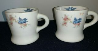 (set Of 2) Vintage Homer Laughlin Bluebird 3 1/2 " Tall Thick Handled Mugs