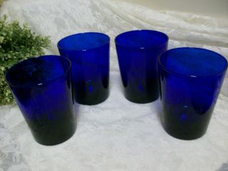 Set 4 Vintage Libbey 12oz Cobalt Blue Drinking Water Glasses Tumblers 4 3/8 " Euc