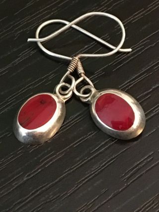 Vintage Handmade Native American Red Jasper Sterling Silver 925 Hook Earrings 1g