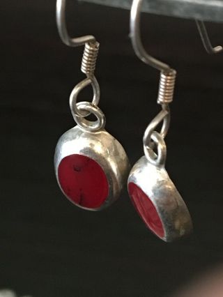 Vintage Handmade Native American red Jasper sterling silver 925 hook earrings 1g 2