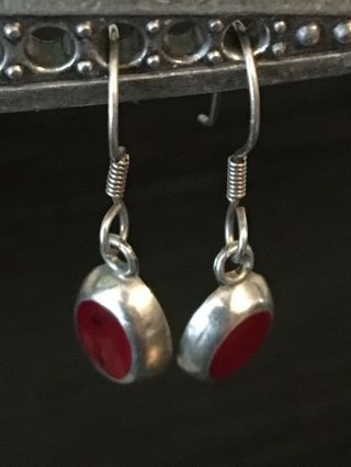 Vintage Handmade Native American red Jasper sterling silver 925 hook earrings 1g 3