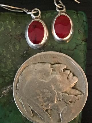 Vintage Handmade Native American red Jasper sterling silver 925 hook earrings 1g 5