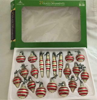 21 Vintage Mini Hand Crafted Glass Ornaments Striped Round & Tear Drop Mexico 2