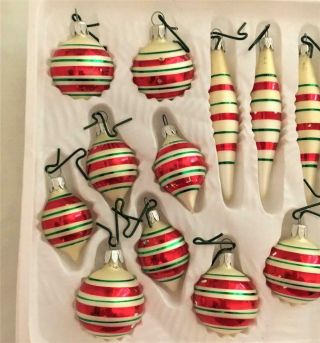 21 Vintage Mini Hand Crafted Glass Ornaments Striped Round & Tear Drop Mexico 3