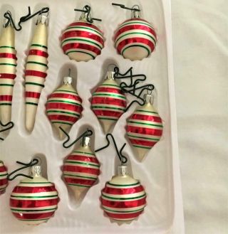 21 Vintage Mini Hand Crafted Glass Ornaments Striped Round & Tear Drop Mexico 4