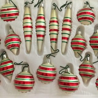 21 Vintage Mini Hand Crafted Glass Ornaments Striped Round & Tear Drop Mexico 5