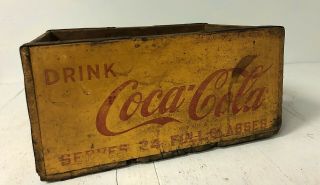 Vtg Coca Cola Yellow Wood Caddie Or Crate For Six 1 Qt Family Size Bottles