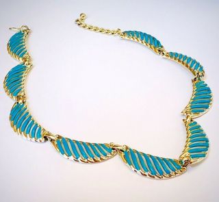 Vintage Egyptian Revival Turquoise Enamel Gold Tone Necklace