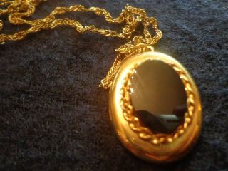 Vintage Victorian Revival Locket Gold Plate Black On Chain Necklace 17 In