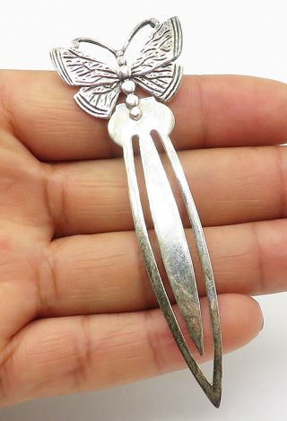 925 Sterling Silver - Vintage Shiny Etched Butterfly Hair Clip - T1421