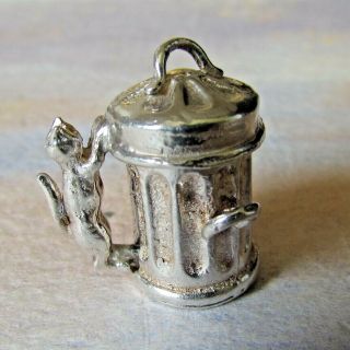 Vintage Silver Opening & Moving Cat In Bin Charm