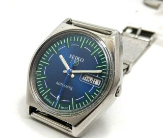 Seiko 5 Automatic Men,  Steel Plated Vintage Blue Dial Made Japan Watch Run Order