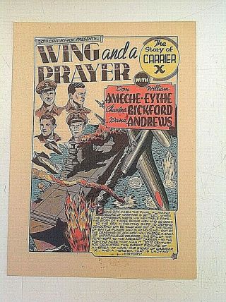 Vintage 1944 Comic Strip Movie Herald Wing And A Prayer Story Of Carrier X Fox