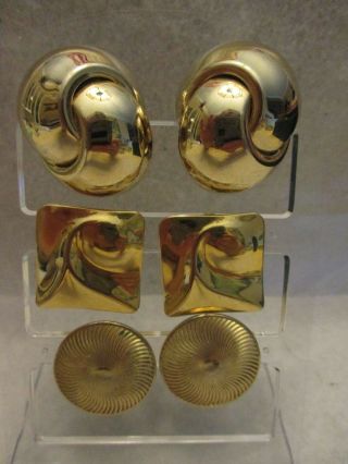 Vintage Chunky Gold Tone Clip On Earrings 3 Pairs