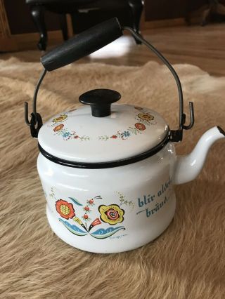 Vintage Enamel Teapot Kettle Folk Art Flowers Swedish Berggren En Vakiad 2
