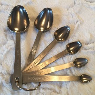 Vtg Amco 6 Piece Stainless Steel Rust Proof Measuring Spoon Set With Ring Vguc