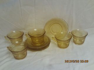 Vintage Federal Depression Glass 10 Pc Cup/saucer Patrician Spoke Yellow Amber