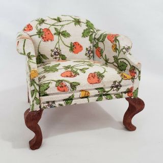 Vintage Dollhouse Furniture Mid Century Modern Upholstered Chair Strawberries