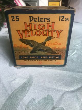 Peters Crimp High Velocity Vintage Shotgun Shell Box For 25 12 Ga Empty