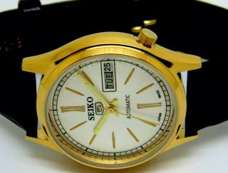 Seiko5 Automatic Men,  S Gold Plated Vintage White Dial Made Japan Watch Run Order