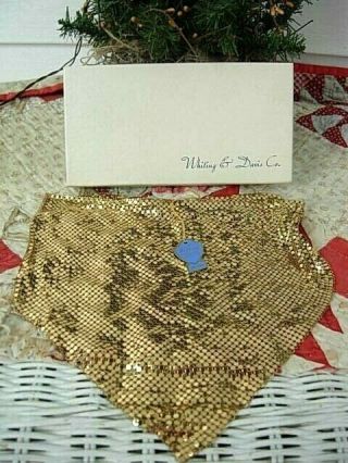 Vintage Whiting & Davis Gold Tone Mesh Scarf Bib Necklace Signed With Tag/box