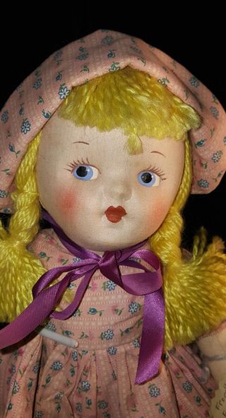 Mask Face - Vtg.  18 " Cloth Girl Doll Dress & Bonnet - 1940 