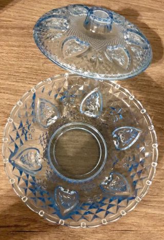 Kig Blue Glass Footed Serving Bowl Candy Dish Vintage Roses And Fleur De Lis