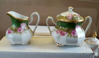 Vintage E.  Limoges France China Floral/gold Trim Sugar And Creamer Set