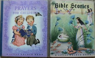 2 Vintage Little Golden Books Prayers For Children,  My First Book Of Bible