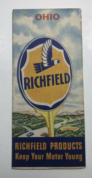 Vintage Richfield Gas Station Road Map Of Ohio Intact Minor Loss Ships Usa
