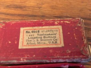 Vintage Starrett No.  494B Toolmakers Locating Buttons & Origin Box Machinist USA 4