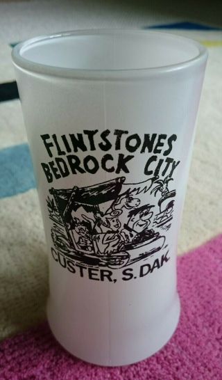 Vintage Rare Flintstones Bedrock City Custer,  S.  Dak Milk Glass Mug