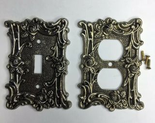 2 Vintage American Tack Heavy Brass Outlet Light Switch Covers Victorian