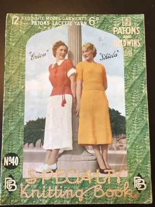 Vintage 1930s Patons And Baldwins Ladies Knitting Patterns Book No.  40
