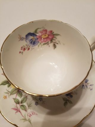 Gorgeous Vintage Aynsley Tea cup/saucer Set corset shape Pink Blue Gold Roses 2