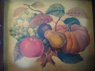 Vintage Wood Serving Display Tray W/ Harvest Fall Fruits Pumpkin Thanksgiving