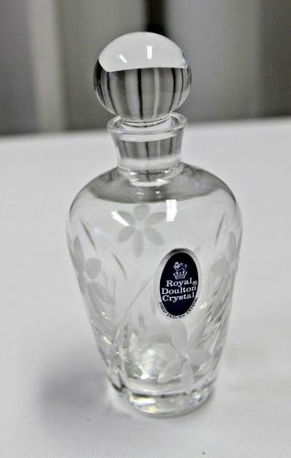 Vintage Royal Doulton Crystal Glass Perfume Bottle / Etched Clear / Signed