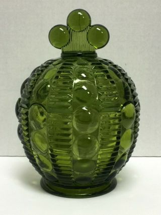 Gorgeous Vintage Mid Century Avocado Green Pressed Glass Candy Jar W Lid